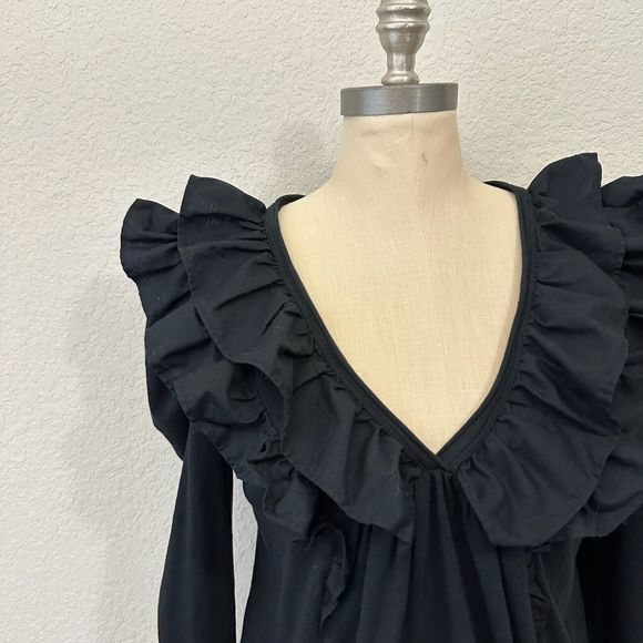 ANTHROPOLOGIE Long Sleeve Black Ruffled V-Neck Top - Picture 3 of 11